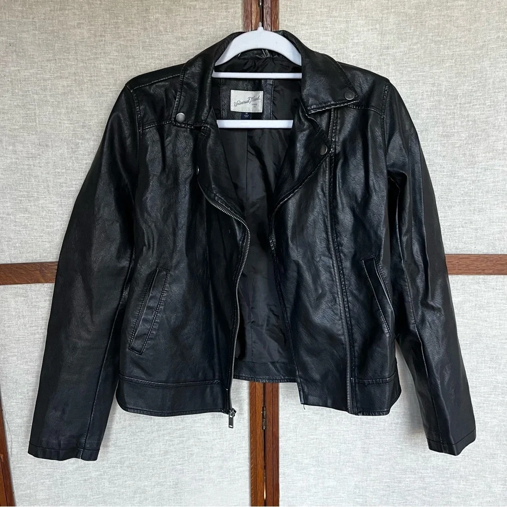 Universal Thread Black Faux Leather Biker Jacket - XS